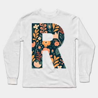 Whimsical Floral Letter R Long Sleeve T-Shirt